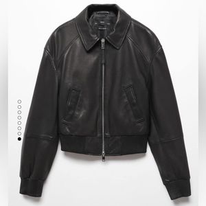 NWT Mango 100% Leather bomber jacket